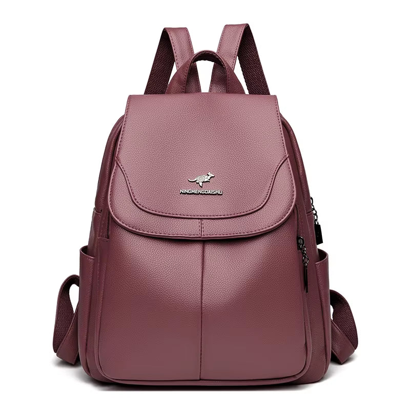 High Quality Leather Female Vintage School Travel Bag pack Ladies Rucksack