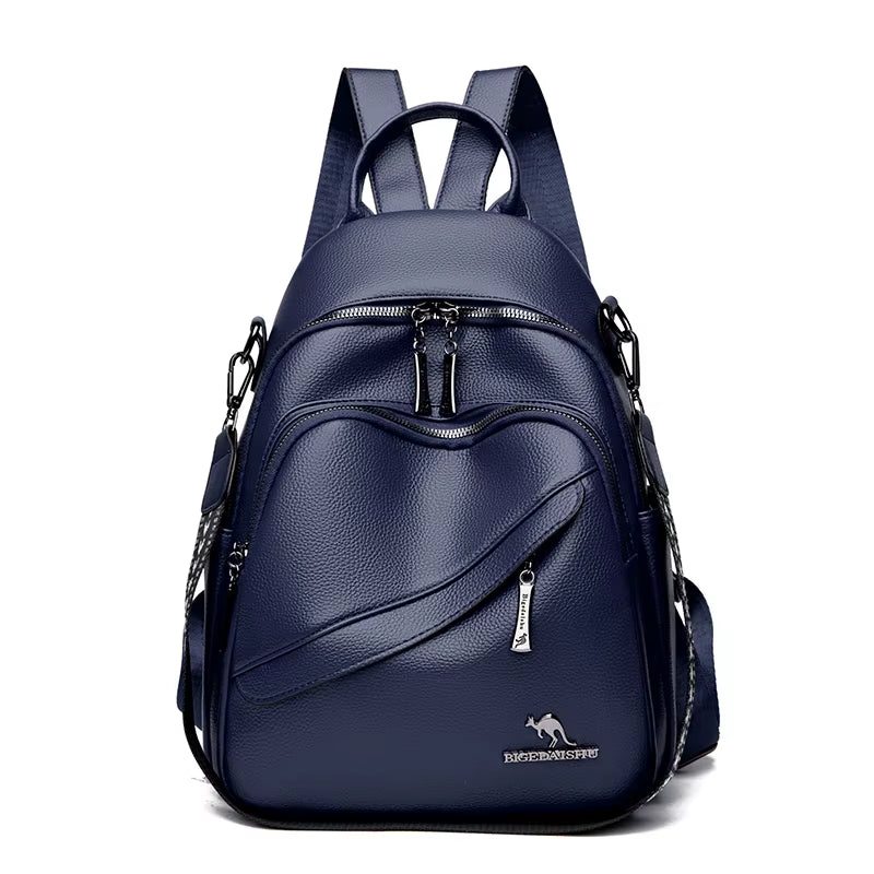 Modern Women Shoulder Bag Simple Rucksack Soft Leather Travel Bag Large Capacity
