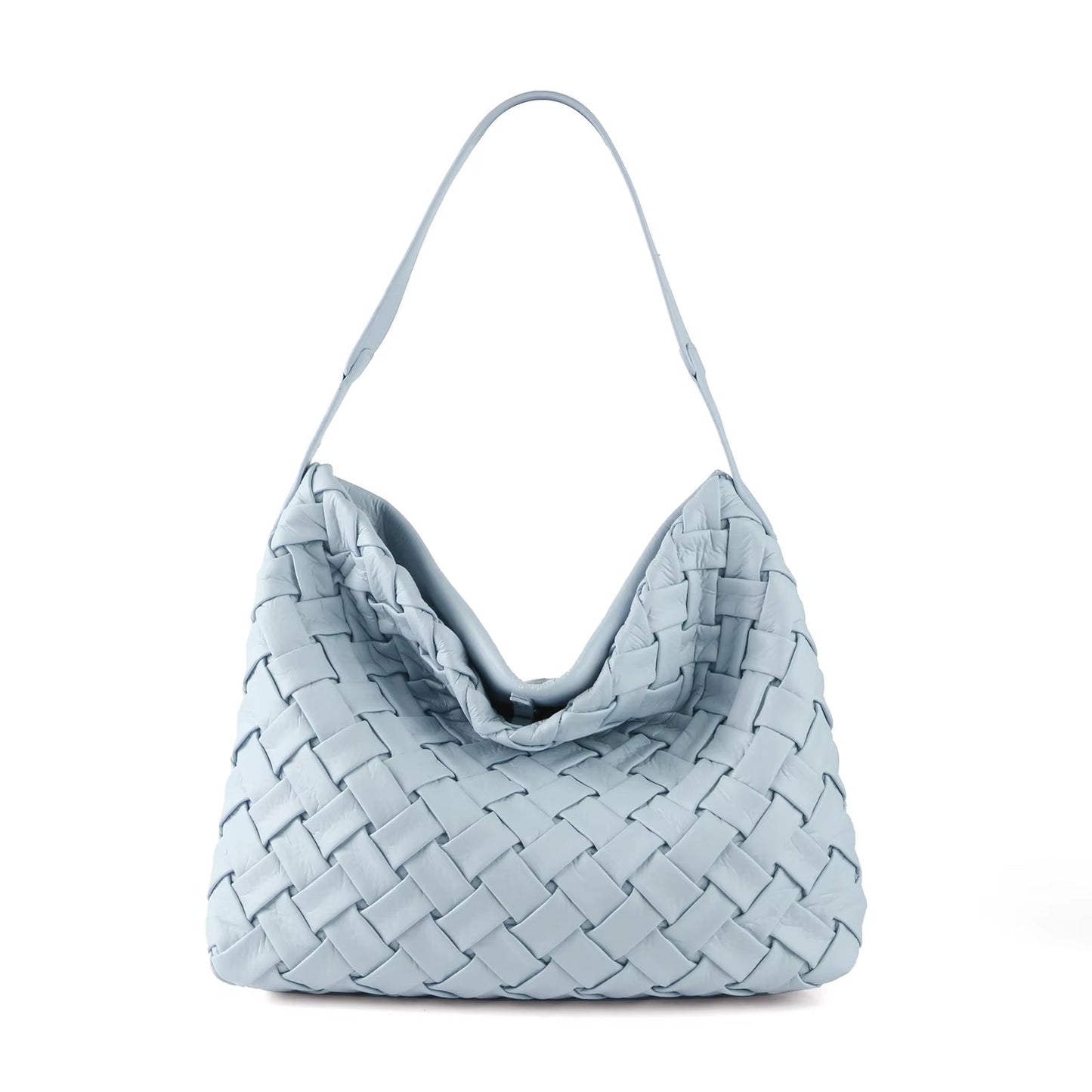 New Arrived Woven Tote Bag Women Textured Pleated Soft PU Leather Large Capacity Bags