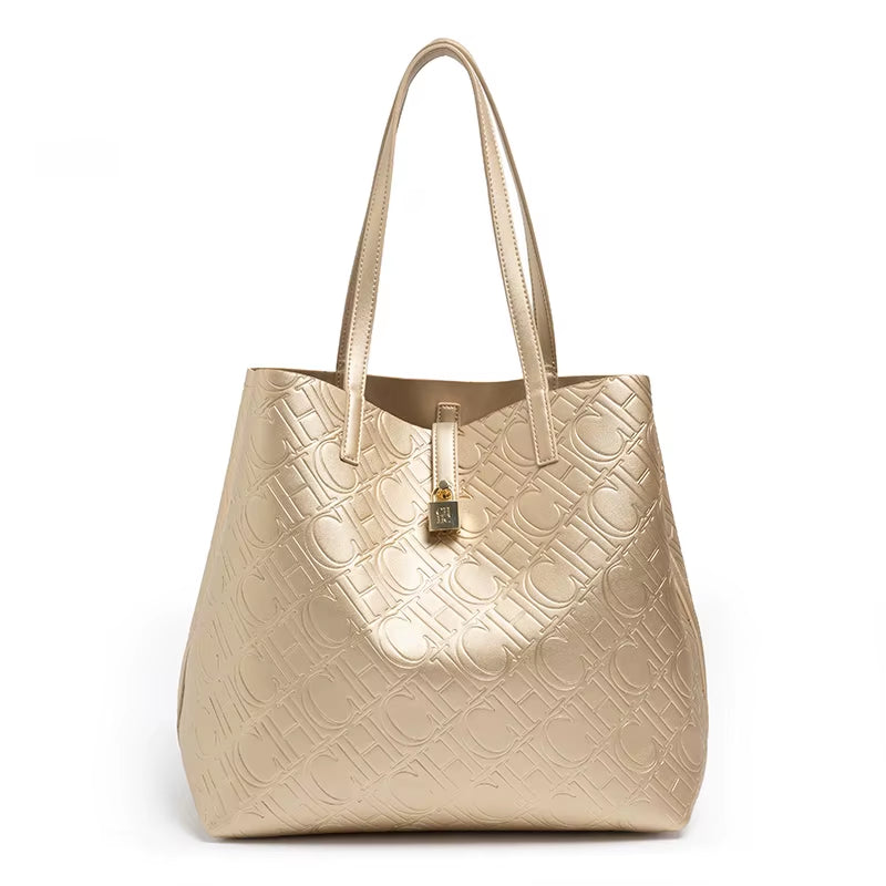 Premium Fashion Pure Colour Letter Embossed Design Handbag Ladies Shoulder Crossbody Bag