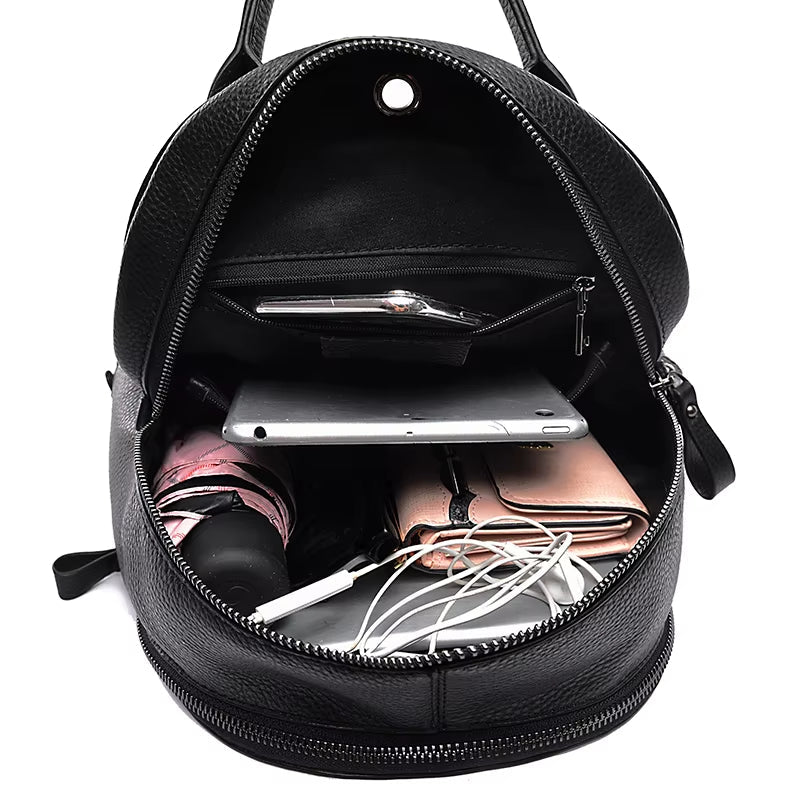 Fusion Rivet Women Backpack Brand Genuine Leather Large Capacity School Laptop Bag