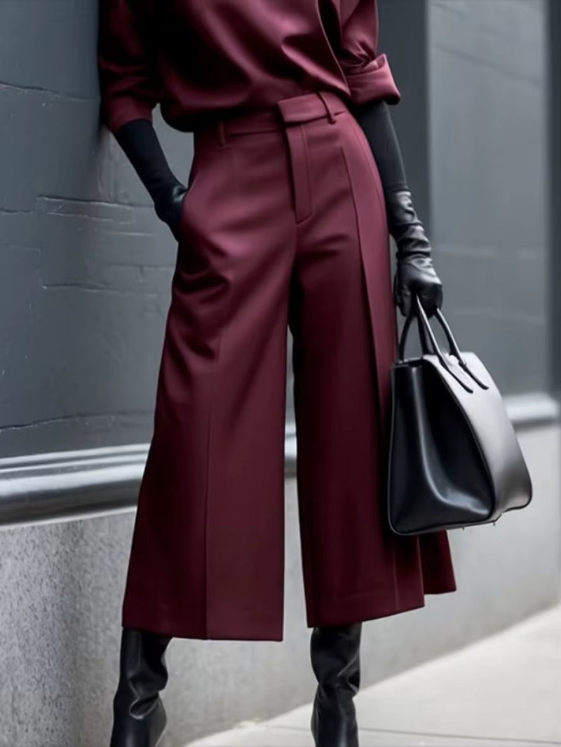 Italian Style Womens Fashion Wide Leg Pants High Waist