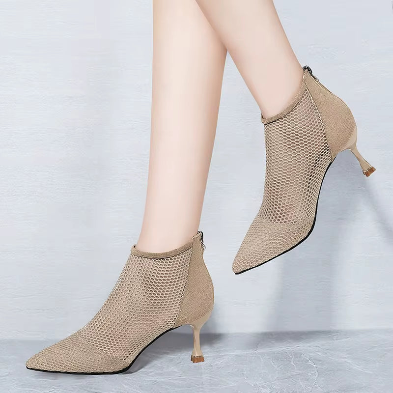 Modern Black Ballroom Dance Shoes for Women = Hollow Breathable Stiletto Hard Sole Cusp Fashion Wear