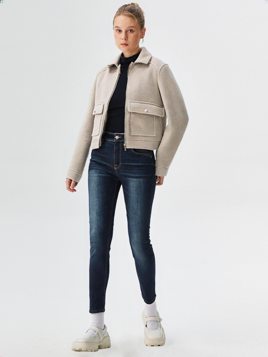 New Women Zipper Jacket Coat Long Sleeve Outerwear