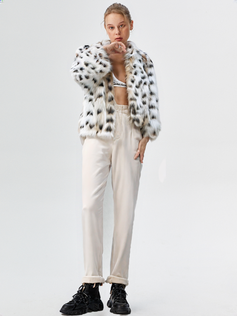New Women Fashion Print Fur Coat Warm Jacket Wear