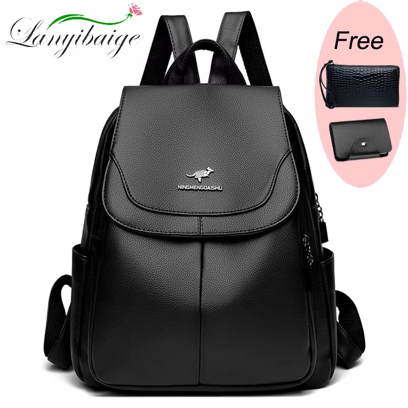 High Quality Leather Female Vintage  School Travel Bag pack Ladies Rucksack