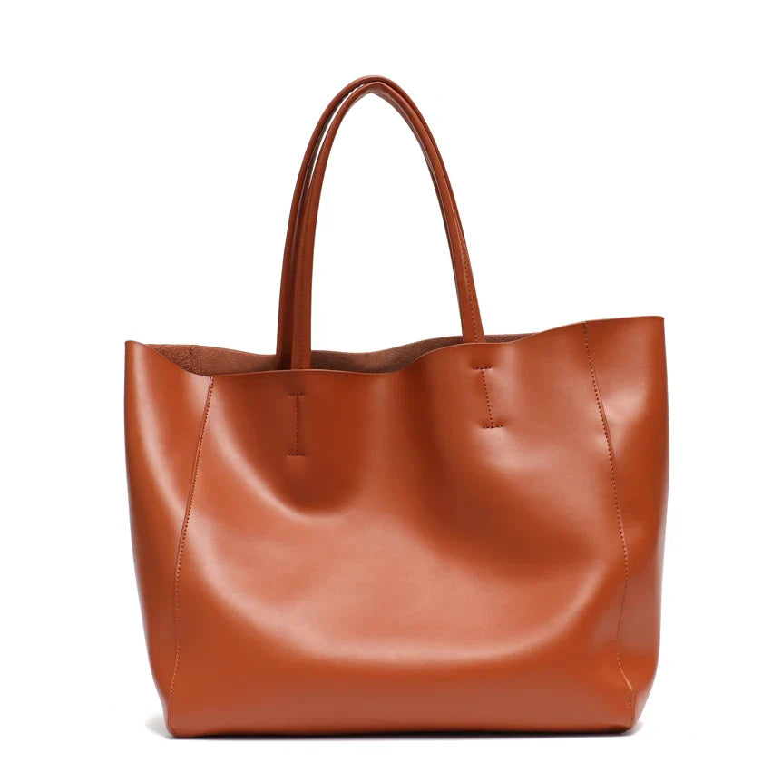 Modern Women Classic Real Leather Large Capacity with Zip Liner Purse Daily Big Shoulder Handbags