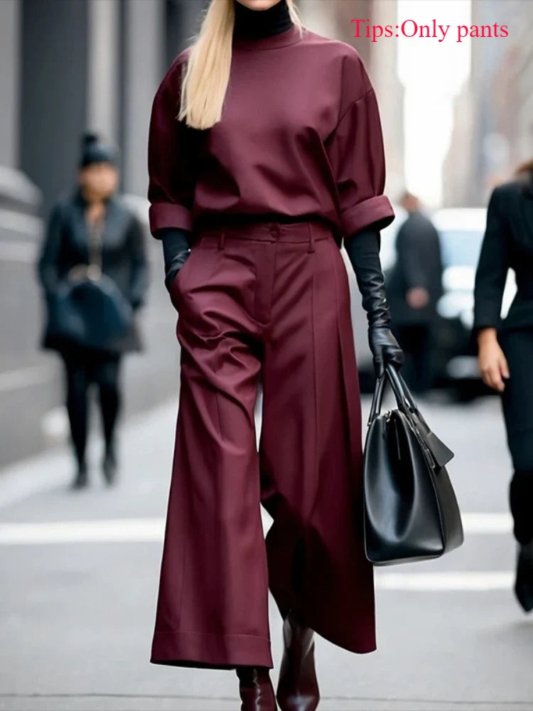 Italian Style Womens Fashion Wide Leg Pants High Waist