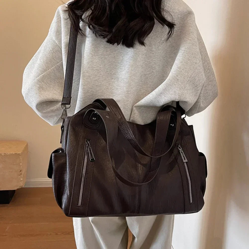 New High Quality Contrasting Colors Tote Bags for Women Fashion Zipper Pu Handbags