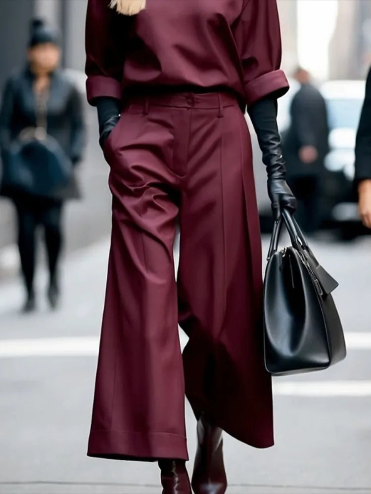 Italian Style Womens Fashion Wide Leg Pants High Waist