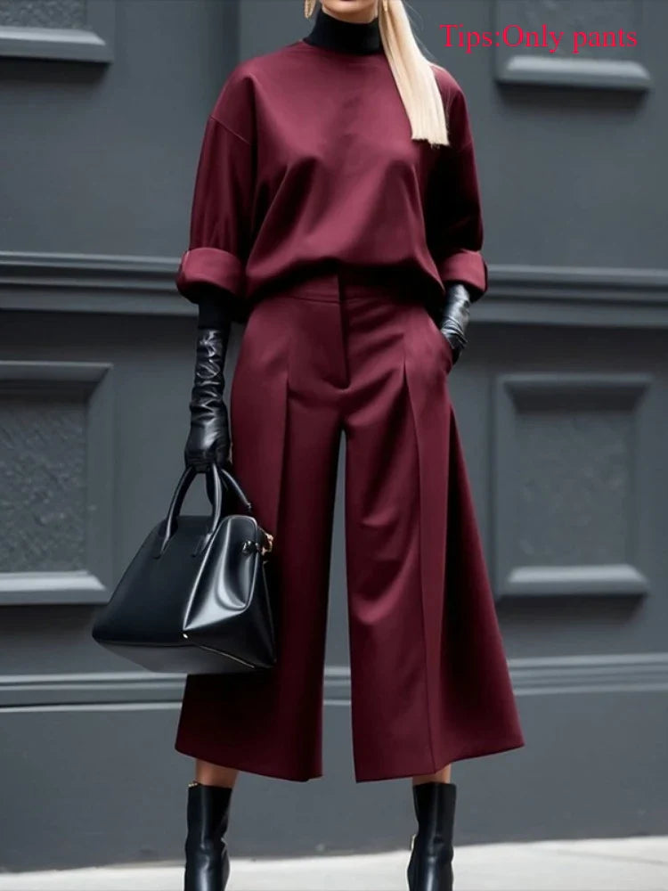 Italian Style Womens Fashion Wide Leg Pants High Waist