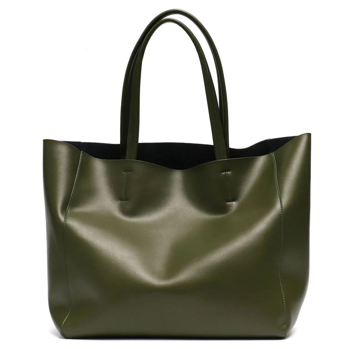 Modern Women Classic Real Leather Large Capacity with Zip Liner Purse Daily Big Shoulder Handbags