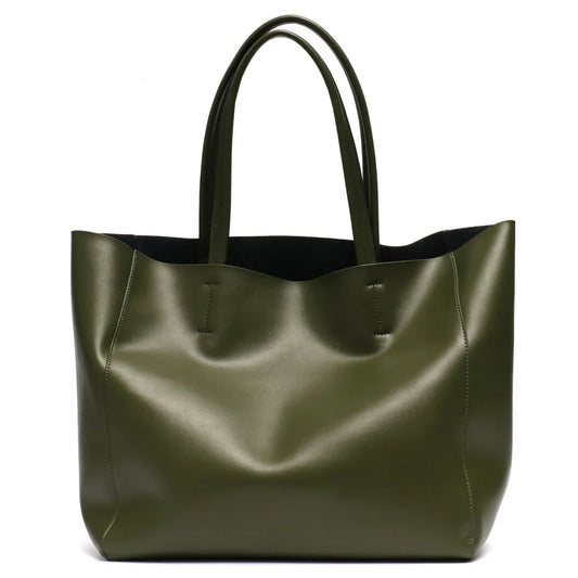 Modern Women Classic Real Leather Large Capacity with Zip Liner Purse Daily Big Shoulder Handbags
