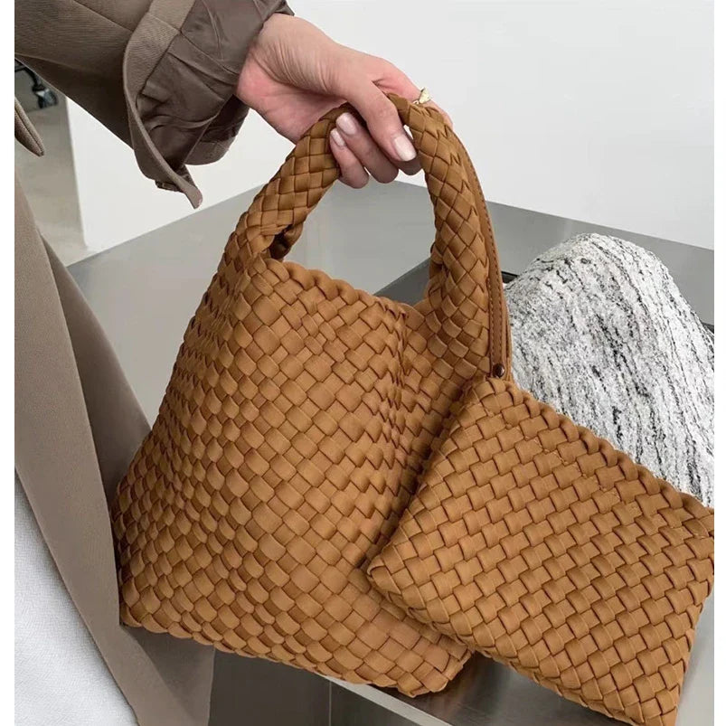 Elite Wonmen High Elastic Fabric Woven Bag Women Advanced Texture Handheld Bucket Bag Versatile Crossbody