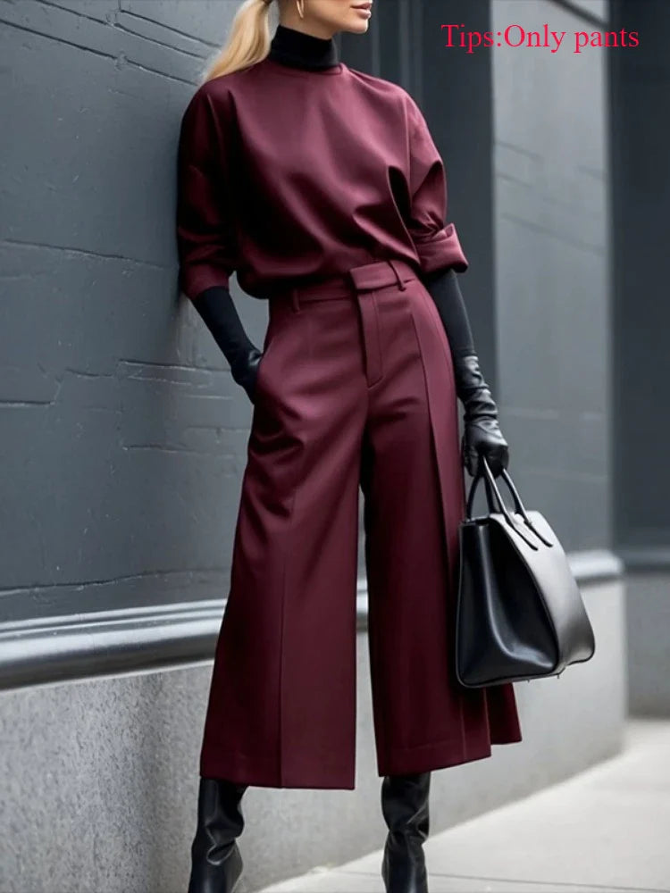 Italian Style Womens Fashion Wide Leg Pants High Waist