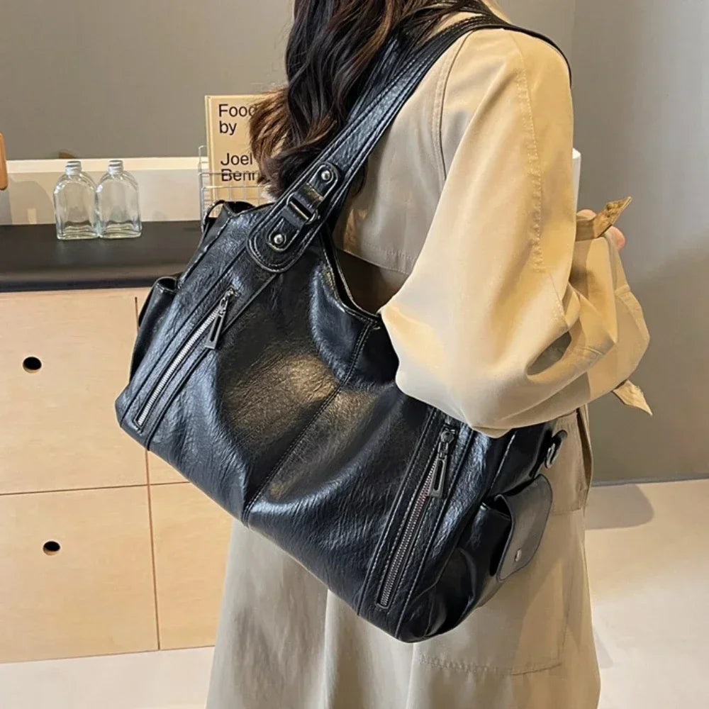 New High Quality Contrasting Colors Tote Bags for Women Fashion Zipper Pu Handbags