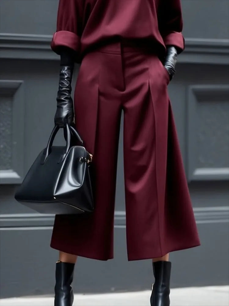 Italian Style Womens Fashion Wide Leg Pants High Waist