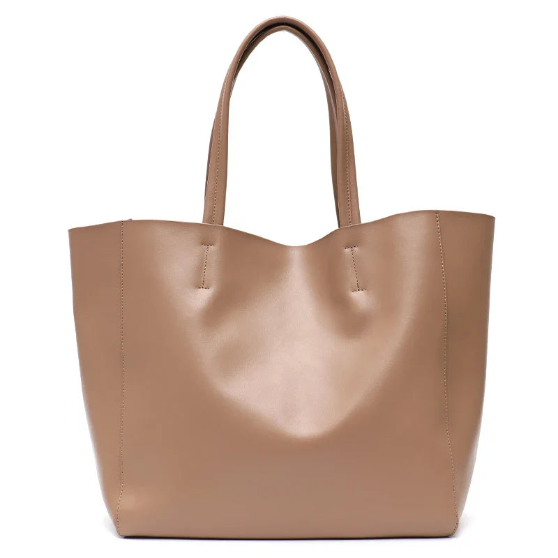 Modern Women Classic Real Leather Large Capacity with Zip Liner Purse Daily Big Shoulder Handbags
