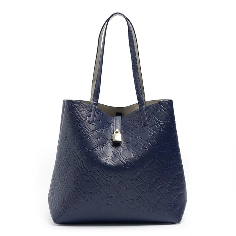 Premium Fashion Pure Colour Letter Embossed Design Handbag Ladies Shoulder Crossbody Bag