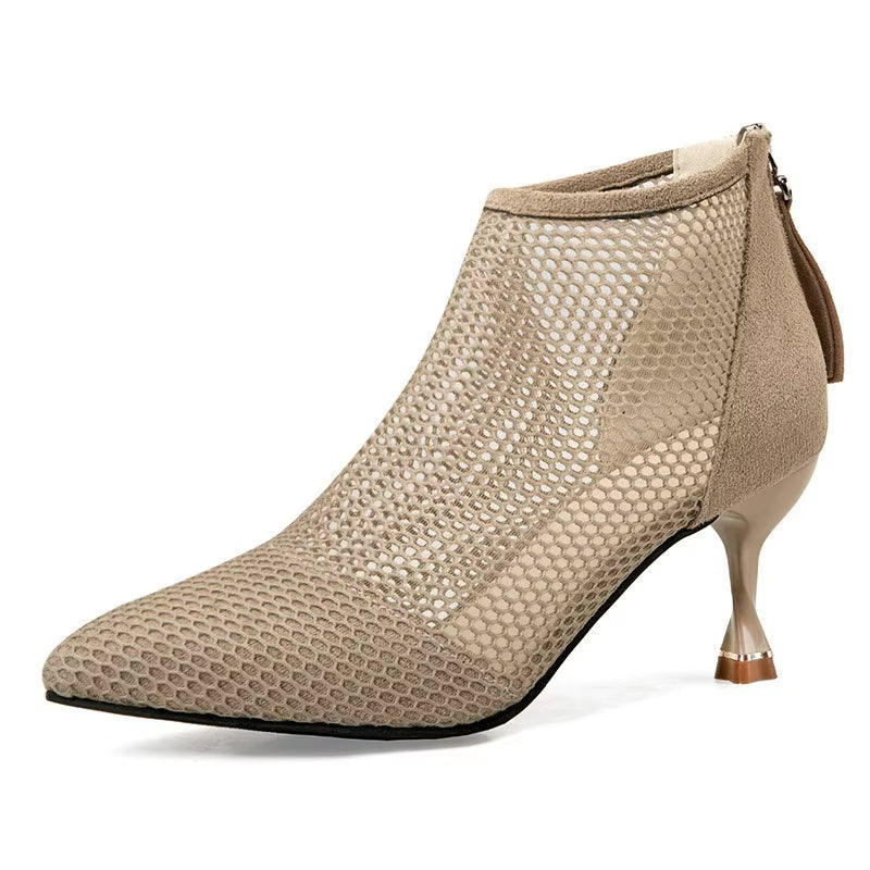 Modern Black Ballroom Dance Shoes for Women = Hollow Breathable Stiletto Hard Sole Cusp Fashion Wear
