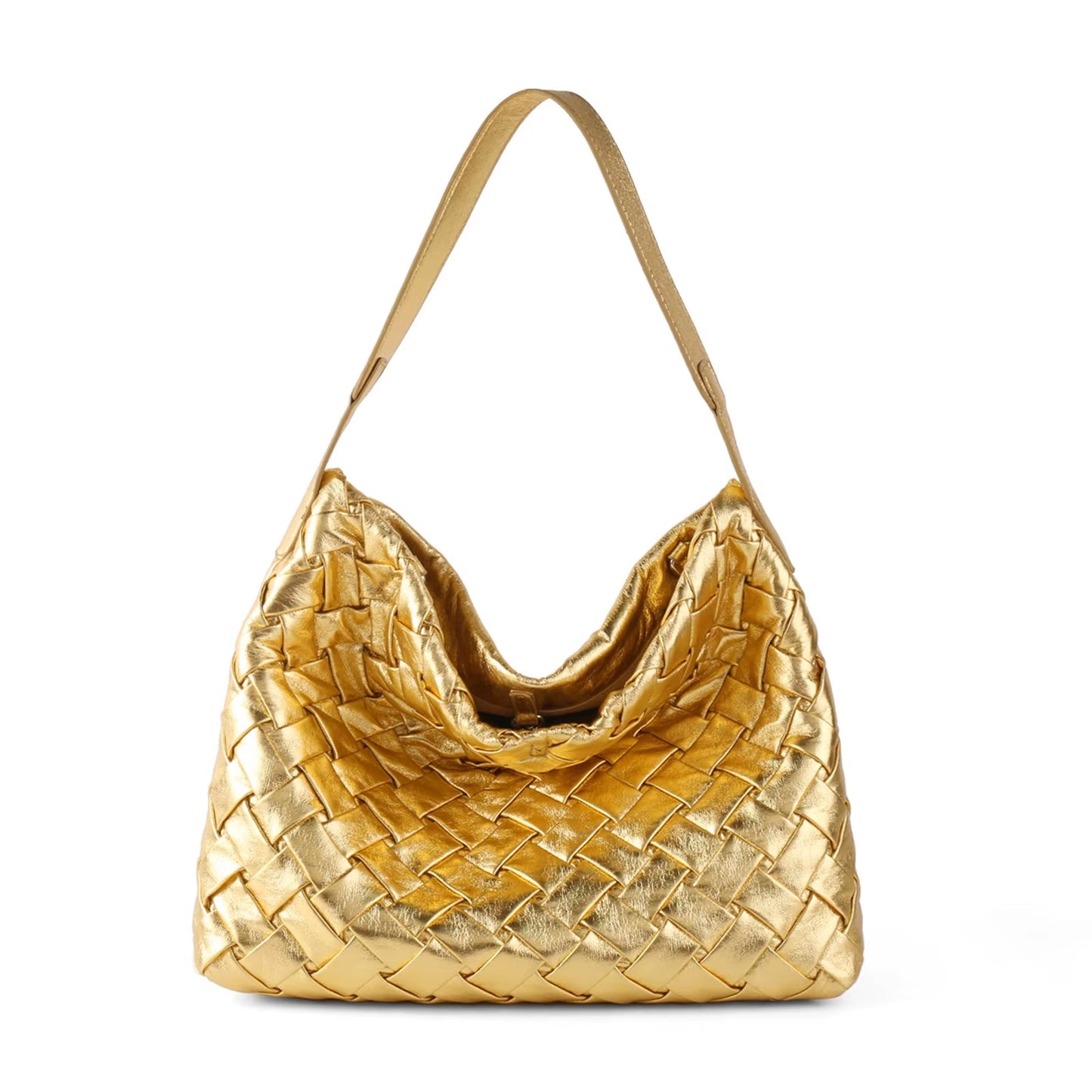 New Arrived Woven Tote Bag Women Textured Pleated Soft PU Leather Large Capacity Bags